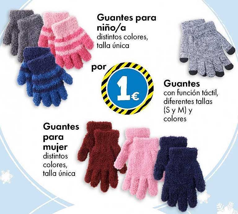 Guantes para niño/a  
Guantes para mujer  
Guantes con función táctil, diferentes tallas (S y M) y colores  