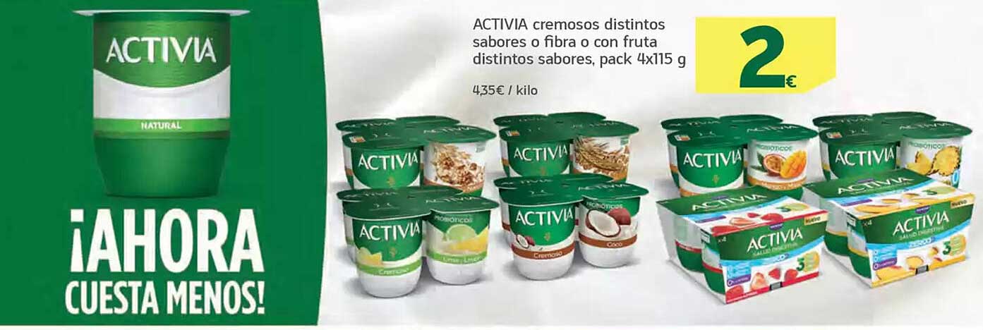 ACTIVIA cremosos distintos sabores o fibra o con fruta distintos sabores, pack 4x115 g