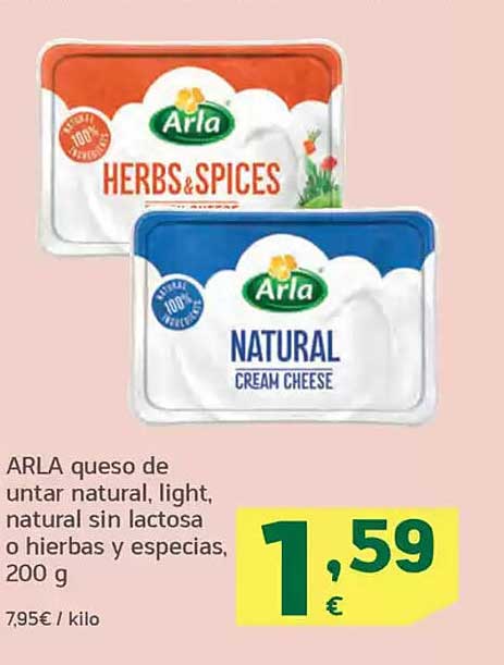 ARLA queso de untar natural, light, natural sin lactosa o hierbas y especias