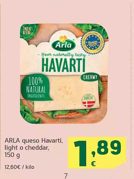 ARLA queso Havarti, light o cheddar