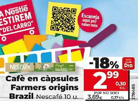 Café en càpsules Farmers origins Brazil Nescafé 10 u.