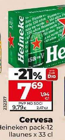 Cerveza Heineken pack-12 llaunes x 33 cl