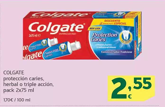 Colgate protección caries, herbal o triple acción, pack 2x75 ml