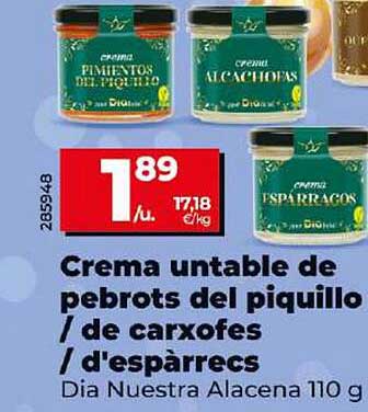 Crema untable de pebrots del piquillo / de carxofes / d'espàrrecs