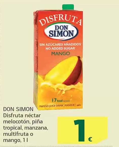 Disfruta néctar melocotón, piña tropical, manzana, multifruta o mango, 1 l