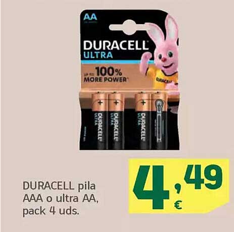 DURACELL pila AAA o ultra AA, pack 4 uds.