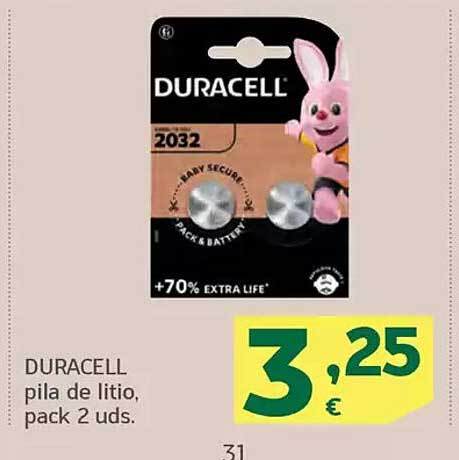 DURACELL pila de litio, pack 2 uds.