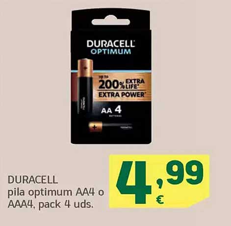 DURACELL pila optimum AA4 o AAA4, pack 4 uds.