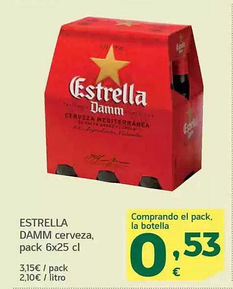 ESTRELLA DAMM cerveza, pack 6x25 cl