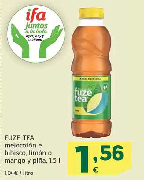 FUZE TEA melocotón e hibisco, limón o mango y piña, 1,5 l