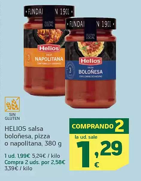 HELIOS salsa boloñesa, pizza o napolitana, 380 g