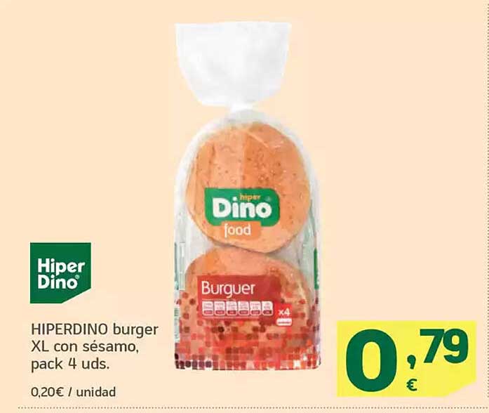 HIPERDINO burger XL con sésamo, pack 4 uds.