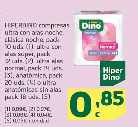 HIPERDINO compresas ultra con alas noche, clásica noche, pack 10 uds.