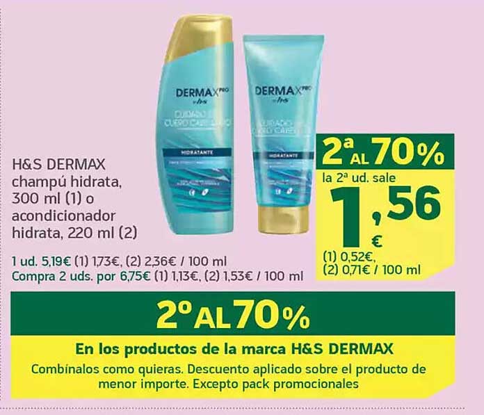 H&S DERMAX champú hidratada, 300 ml (1) o acondicionador hidratada, 220 ml (2)