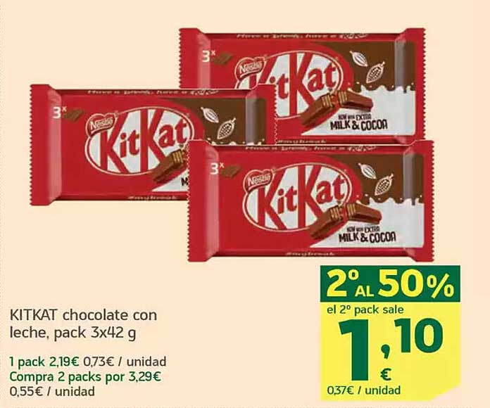 KITKAT chocolate con leche, pack 3x42 g