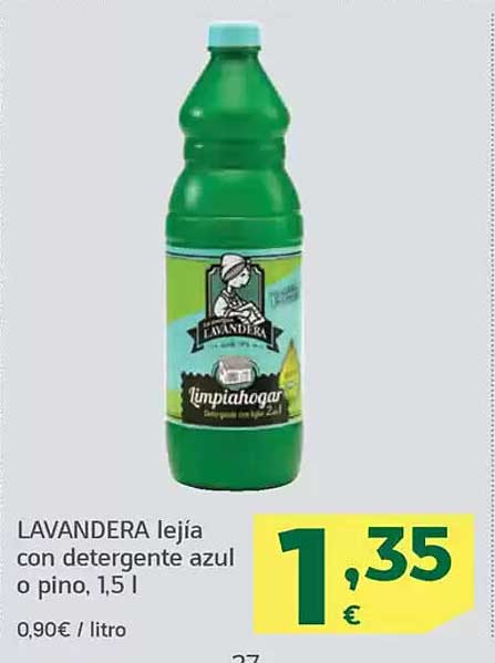 LAVANDERA lejía con detergente azul o pino