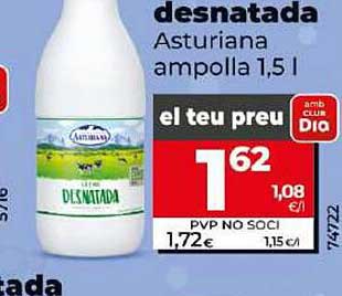 Leche desnatada Asturiana 1,5 l