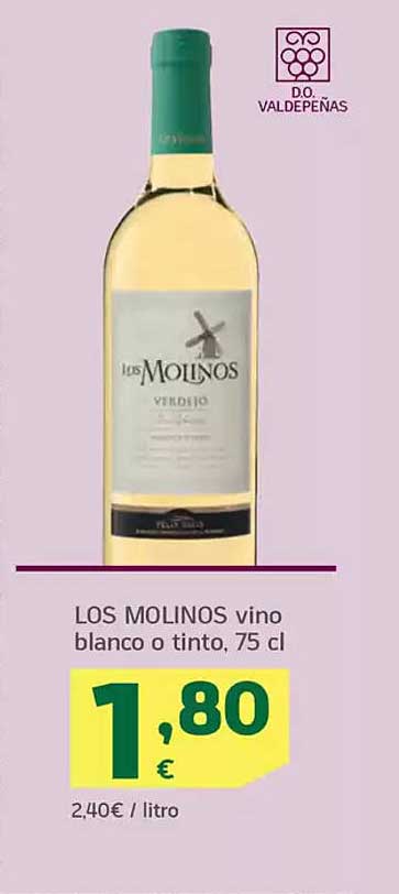 LOS MOLINOS vino blanco o tinto, 75 cl