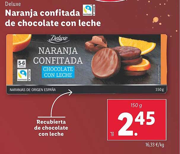 Naranja confitada de chocolate con leche