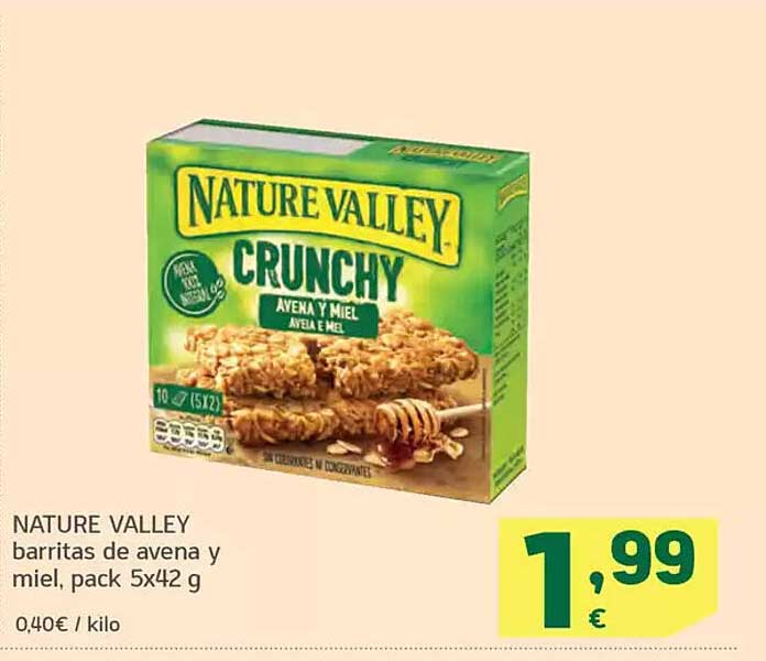 NATURE VALLEY barritas de avena y miel, pack 5x42 g