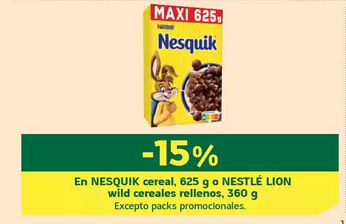 Nesquik cereal, 625 g o NESTLÉ LION wild cereales rellenos, 360 g