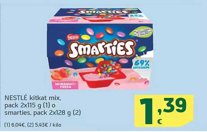 NESTLÉ kitkat mix, pack 2x115 g (1) o smarties, pack 2x128 g (2)