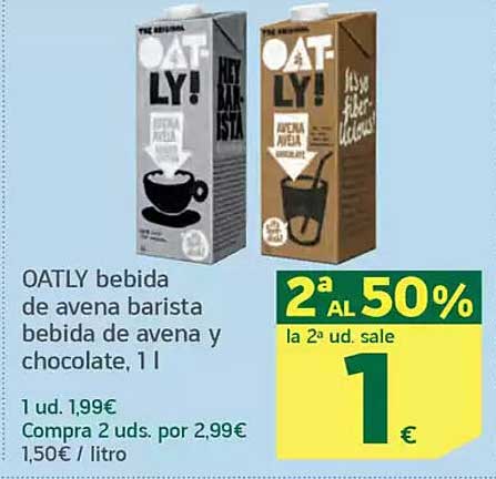 OATLY bebida de avena barista bebida de avena y chocolate, 1 l