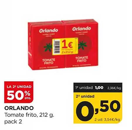 ORLANDO Tomate frito, 212 g. pack 2