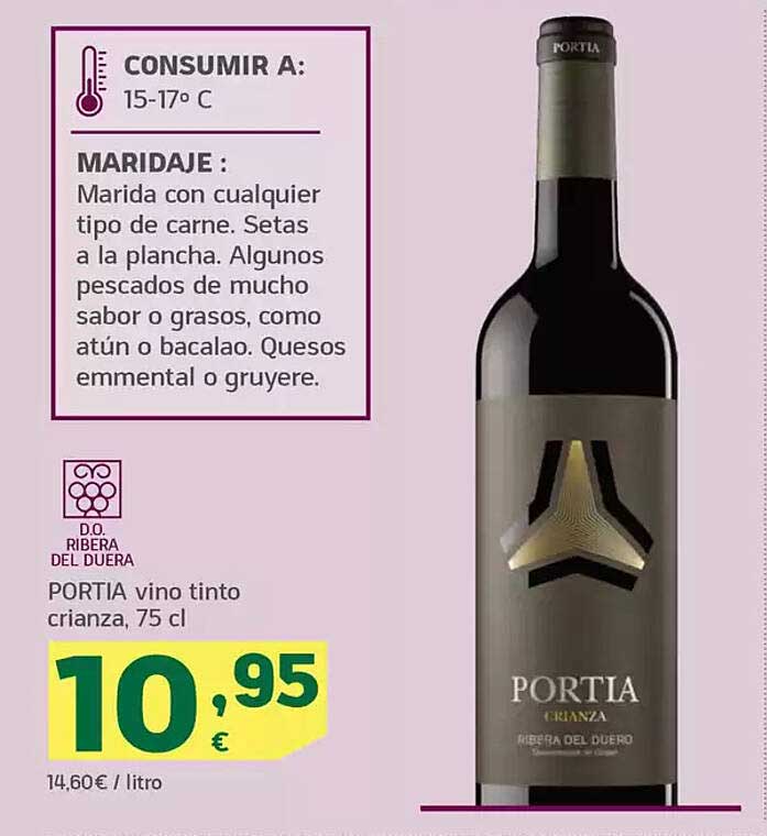 PORTIA vino tinto crianza, 75 cl