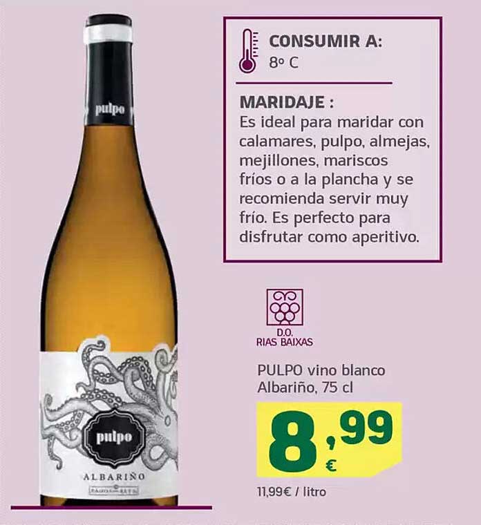 PULPO vino blanco Albariño, 75 cl