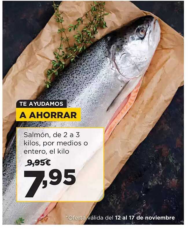 Salmón, de 2 a 3 kilos, por medios o entero, el kilo