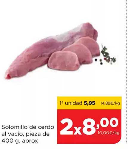 Solomillo de cerdo al vacío, pieza de 400 g. aprox