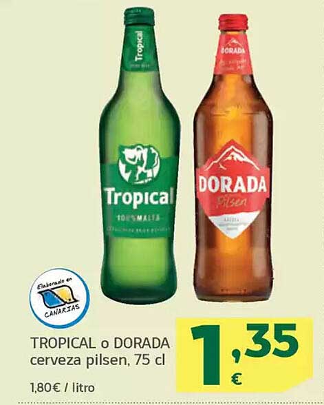 TROPICAL o DORADA cerveza pilsen, 75 cl