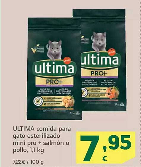 ULTIMA comida para gato esterilizado mini pro + salmón o pollo