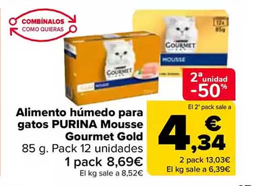 Alimento húmedo para gatos PURINA Mousse Gourmet Gold