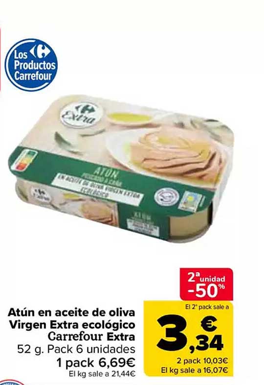 Atún en aceite de oliva Virgen Extra ecológico Carrefour Extra