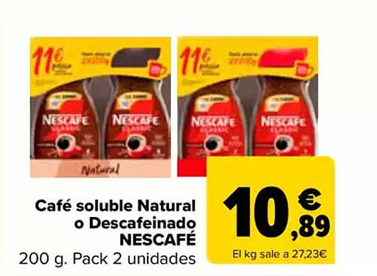 Café soluble Natural o Descafeinado NESCAFÉ