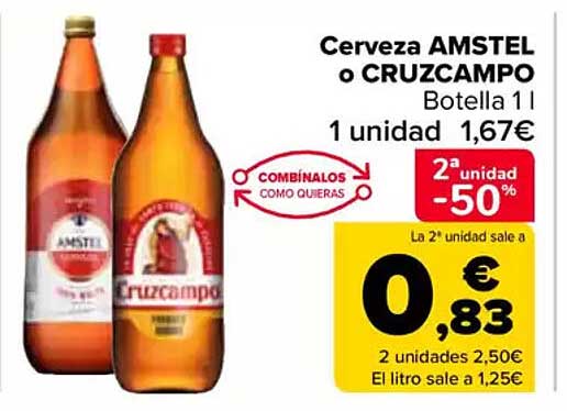 Cerveza AMSTEL o CRUZCAMPO