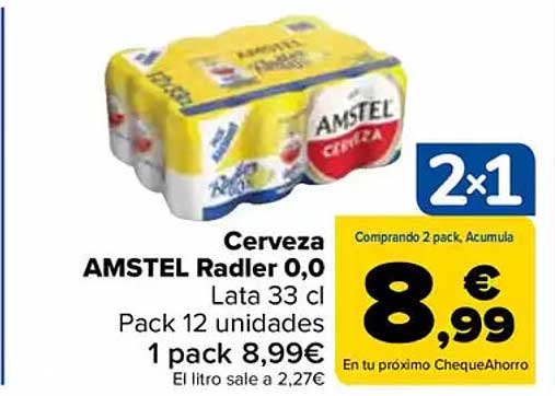 Cerveza AMSTEL Radler 0,0 Lata 33 cl Pack 12 unidades