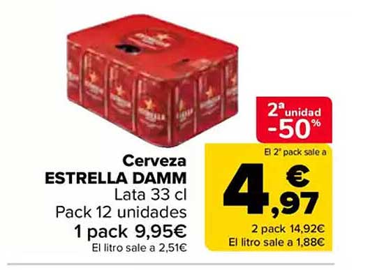 Cerveza ESTRELLA DAMM Lata 33 cl Pack 12 unidades