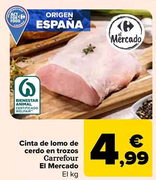 Cinta de lomo de cerdo en trozos Carrefour El Mercado