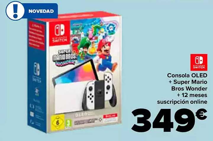 Consola OLED + Super Mario Bros Wonder + 12 meses suscripción online