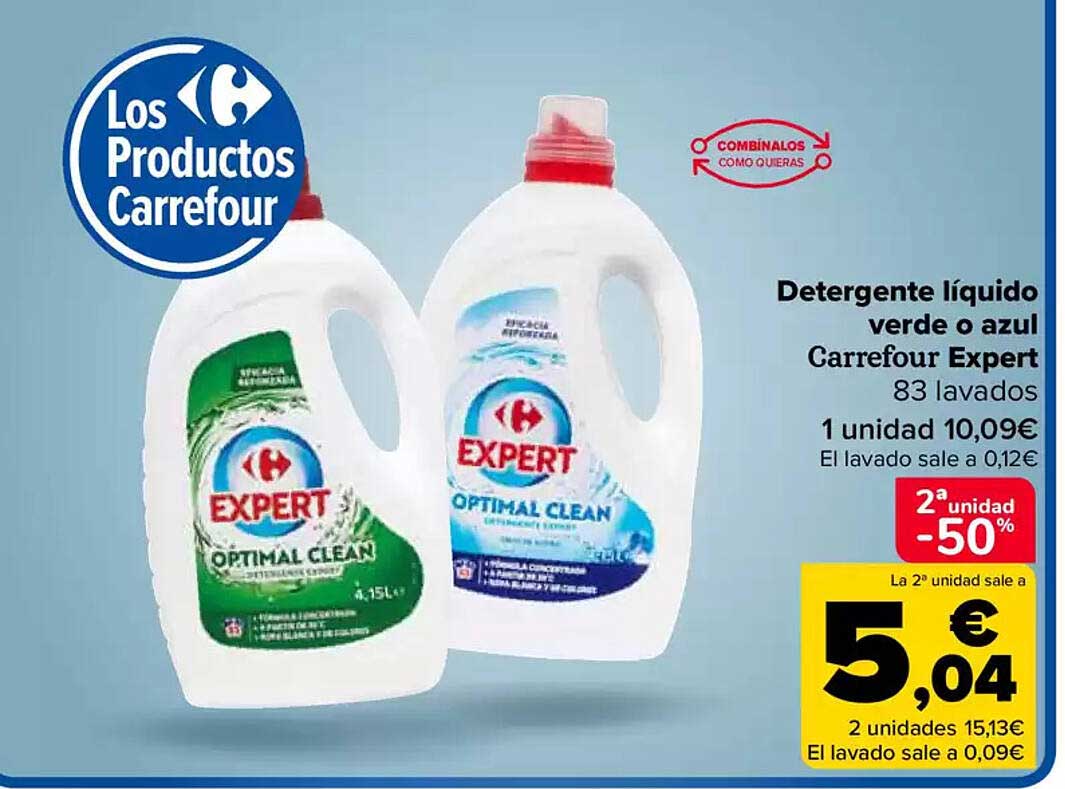 Detergente líquido verde o azul Carrefour Expert