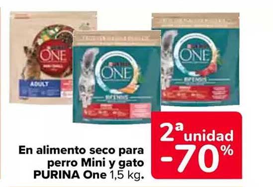 En alimento seco para perro Mini y gato PURINA One 1,5 kg.