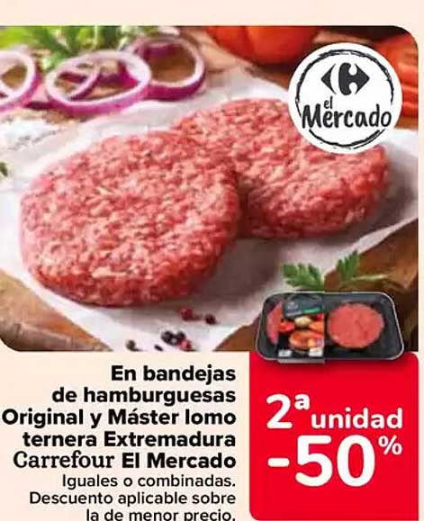 En bandejas de hamburguesas Original y Máster lomo ternera Extremadura Carrefour El Mercado