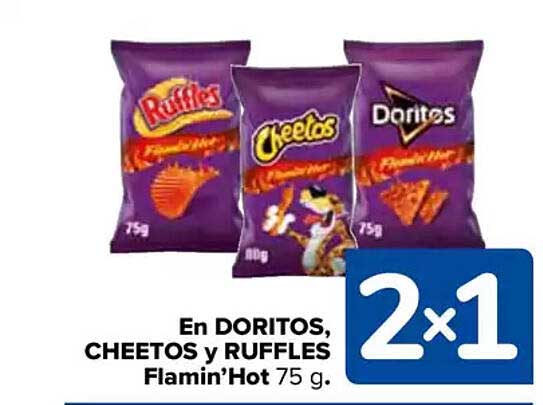 En DORITOS, CHEETOS y RUFFLES Flamin'Hot 75 g.