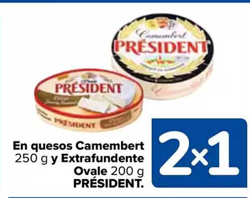 En quesos Camembert 250 g y Extrafundente Ovale 200 g PRÉSIDENT.