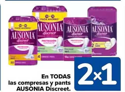 En TODAS las compresas y pants AUSONIA Discreet.