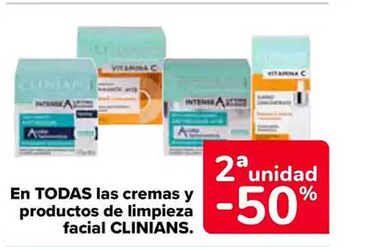 En TODAS las cremas y productos de limpieza facial CLINIANS.