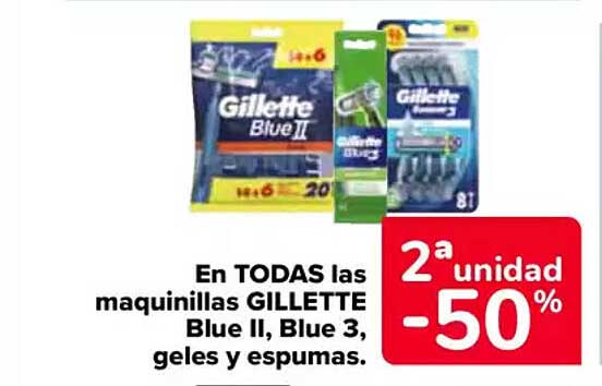 En TODAS las maquinillas GILLETTE Blue II, Blue 3, geles y espumas.